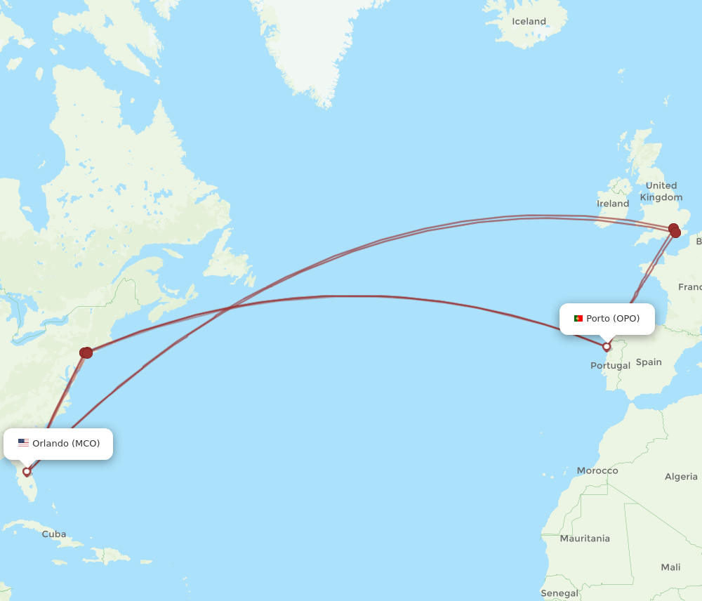MCO-OPO flight routes