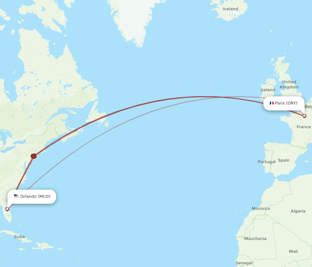 MCO to ORY flights and routes map