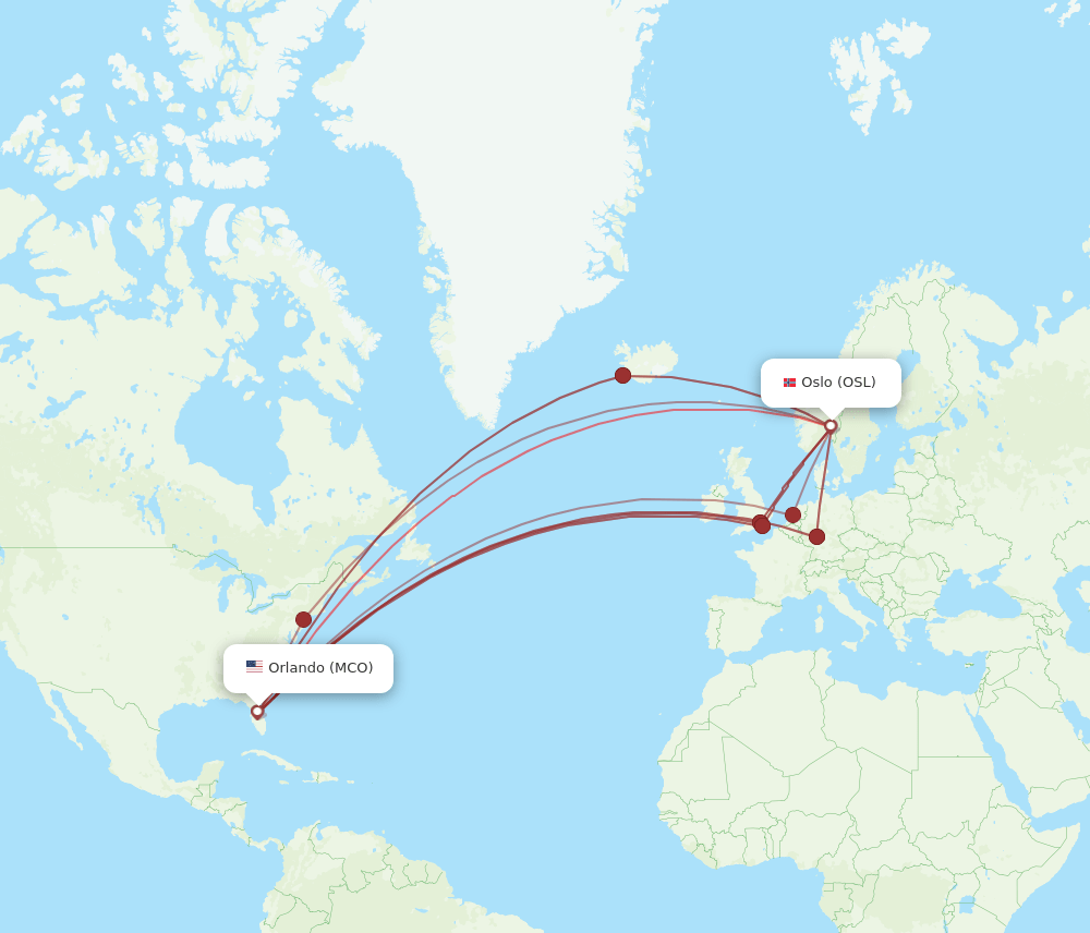 MCO to OSL flights and routes map