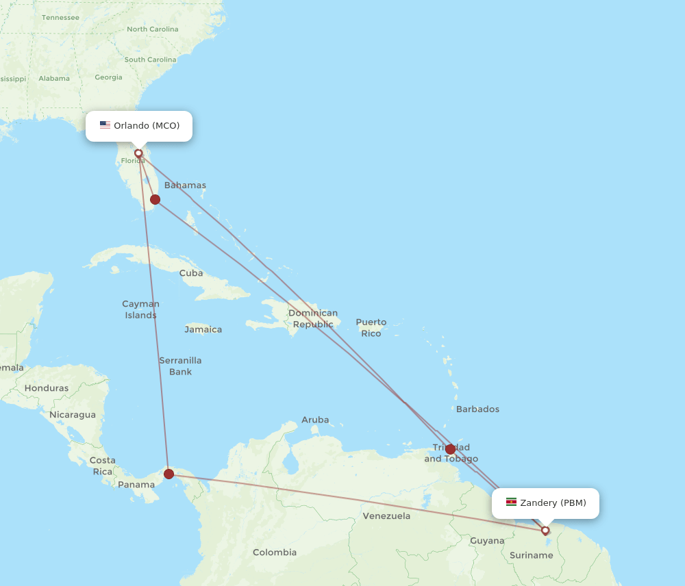 MCO-PBM flight routes