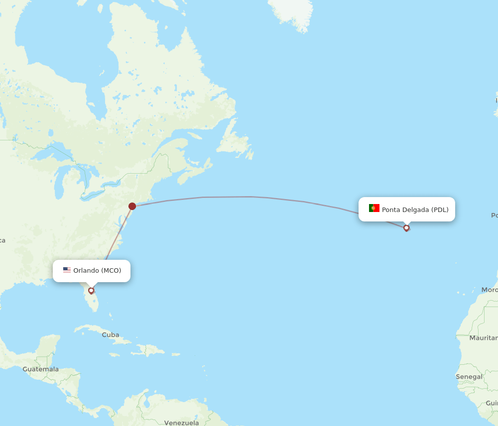 PDL to MCO flights and routes map