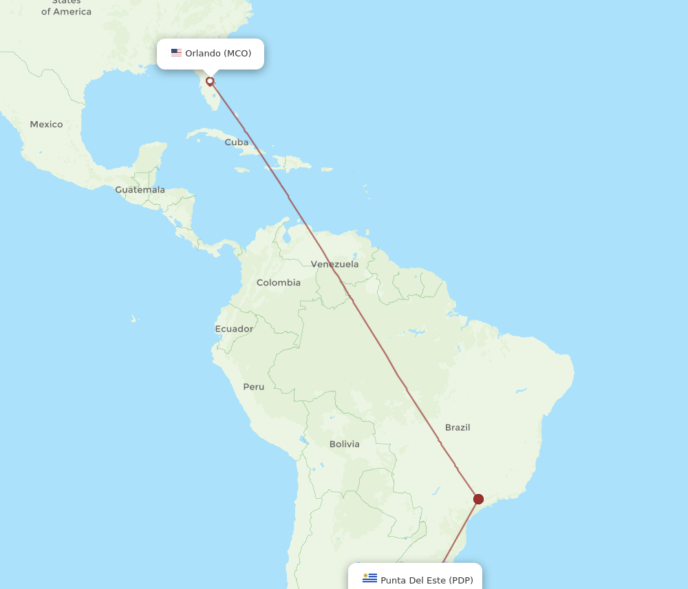 Orlando - Punta Del Este route map and flight paths