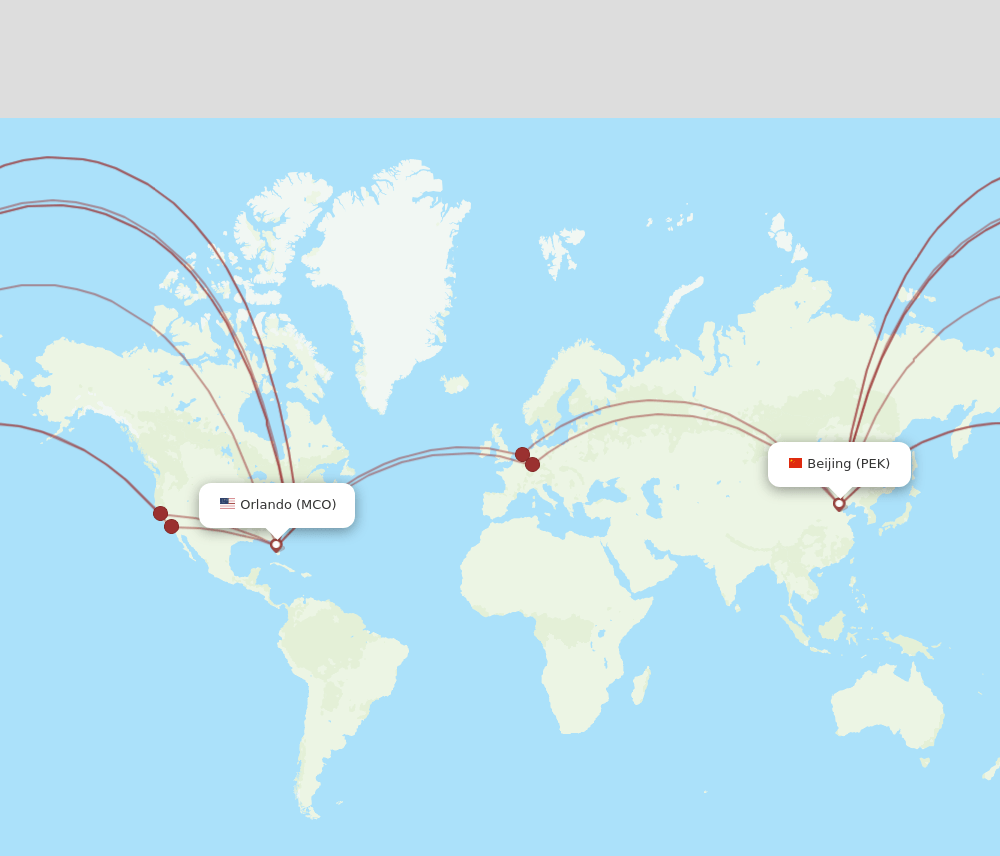 MCO to PEK flights and routes map