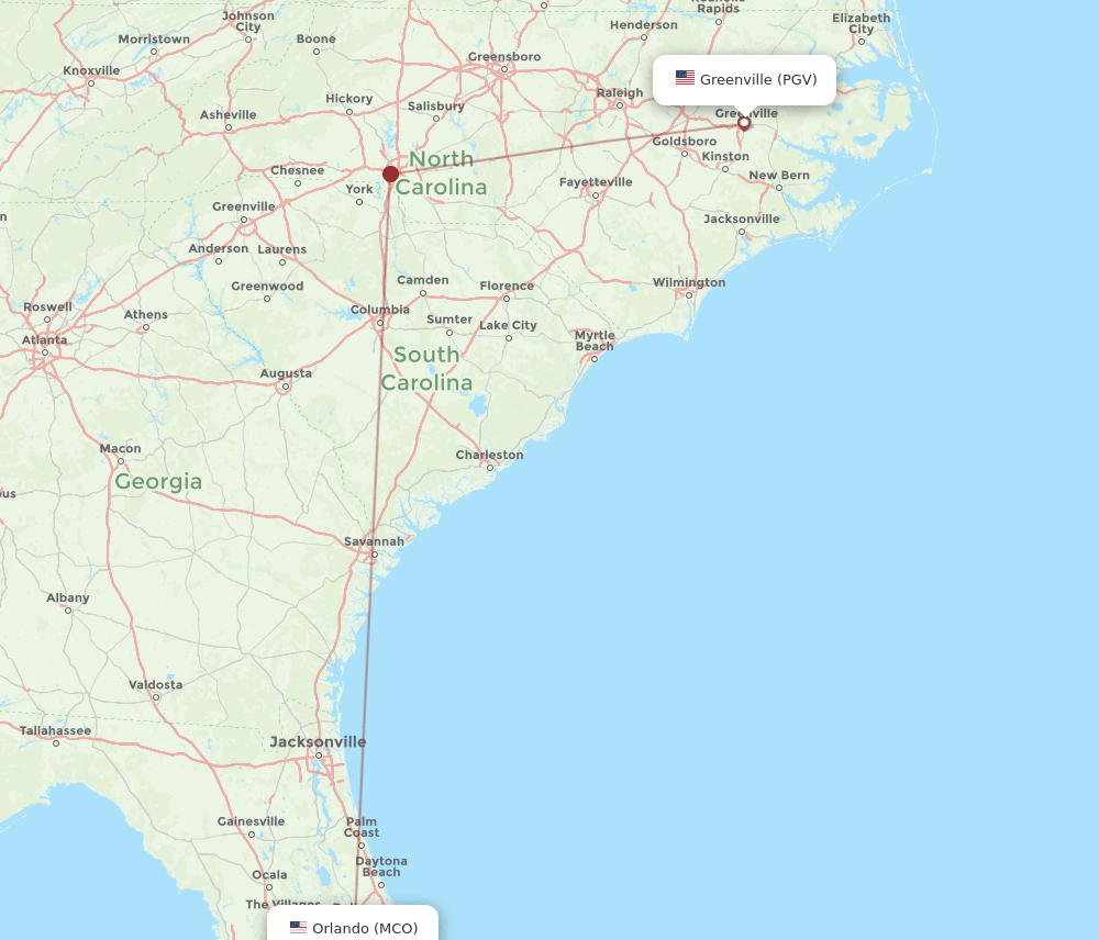 MCO-PGV flight routes