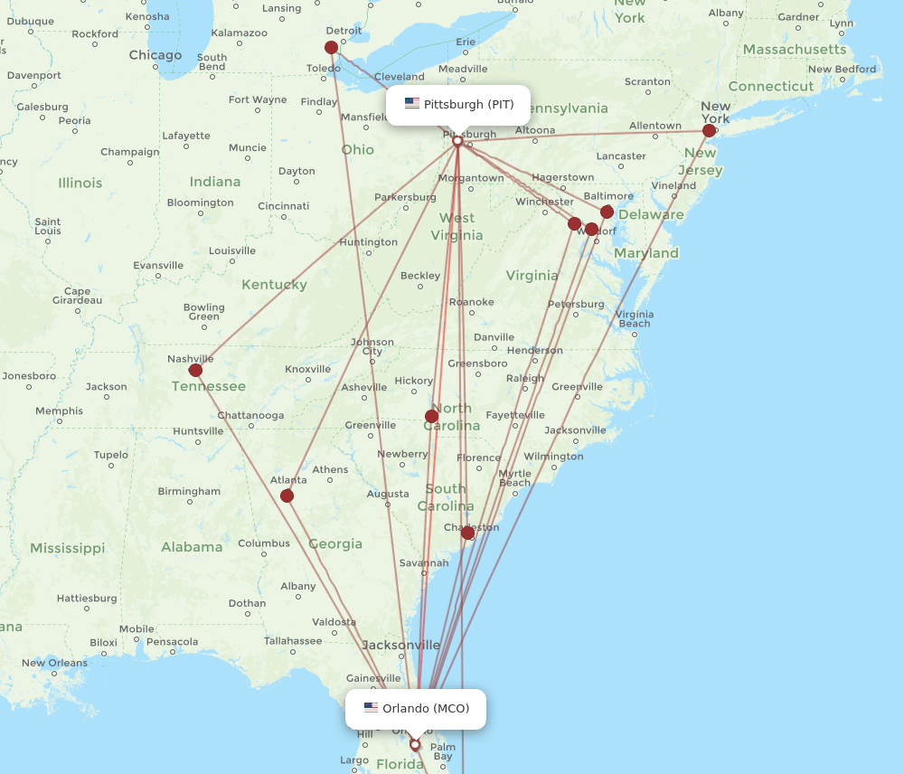 MCO-PIT flight routes