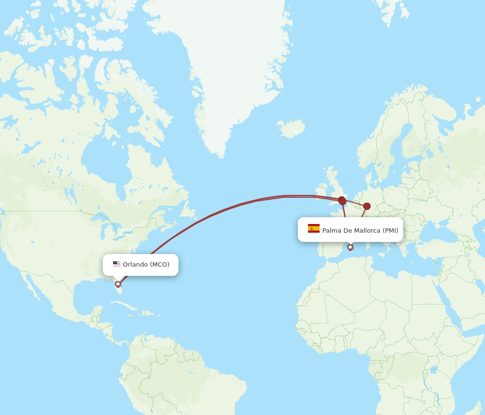 MCO to PMI flights and routes map