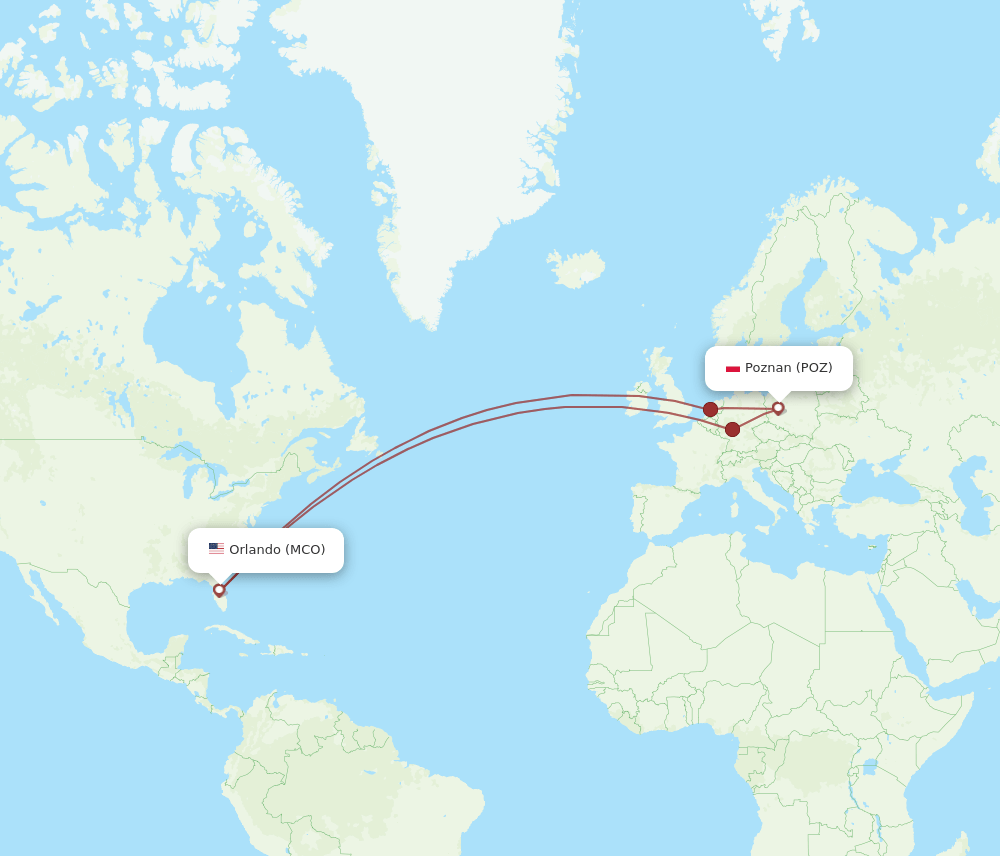 MCO-POZ flight routes