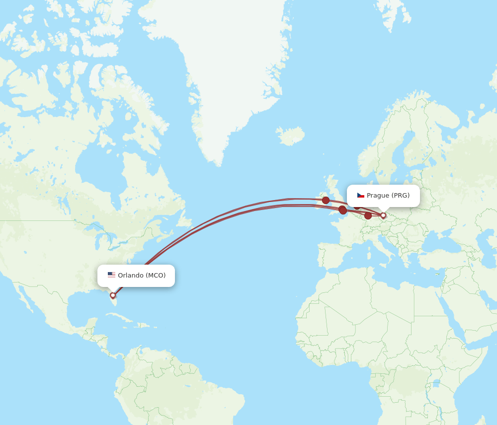 MCO-PRG flight routes