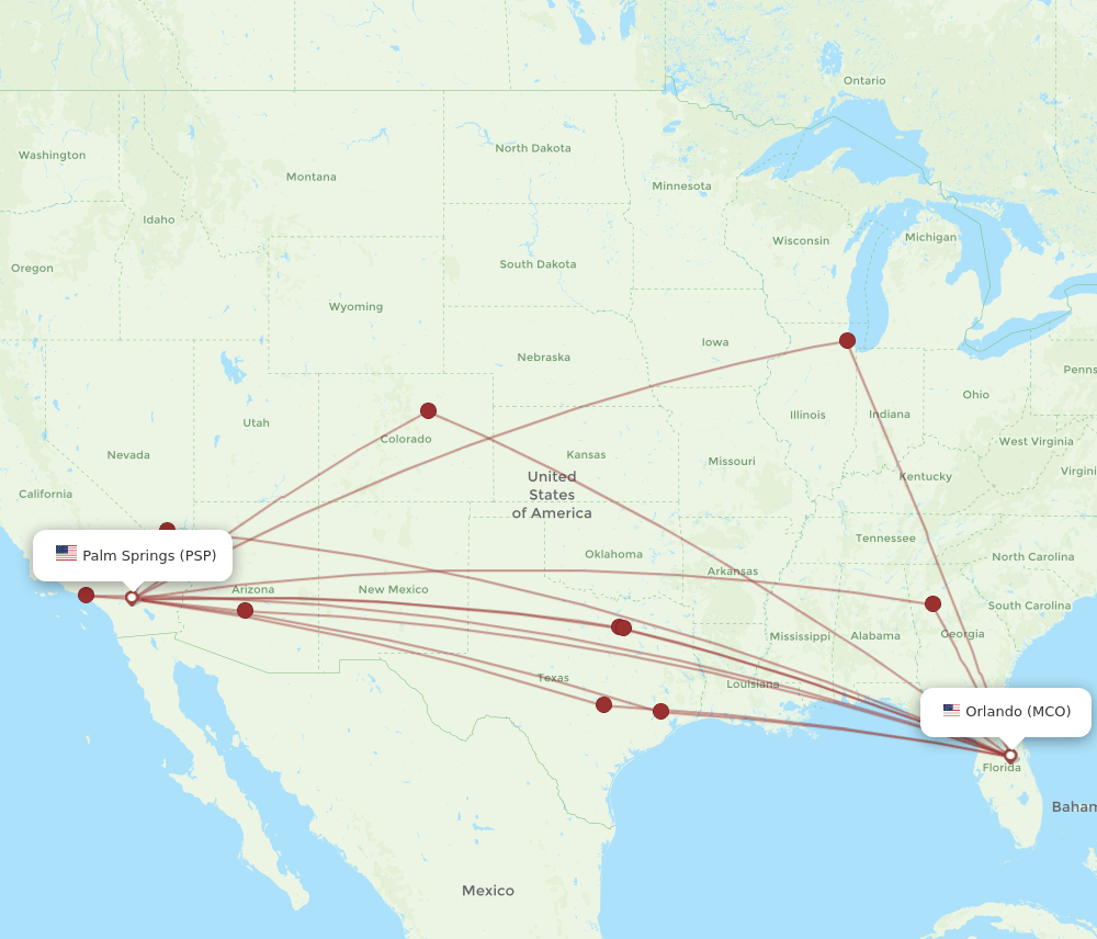 MCO-PSP flight routes