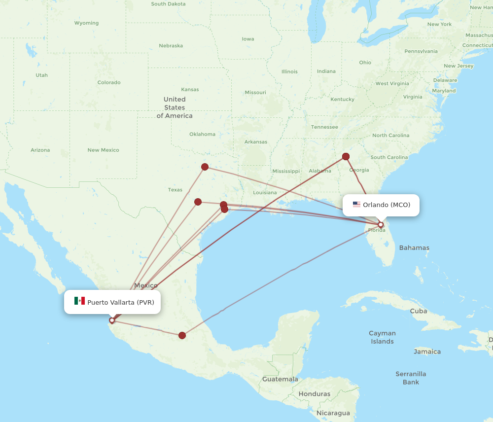 MCO to PVR flights and routes map