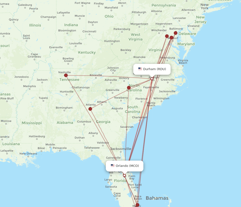 MCO-RDU flight routes