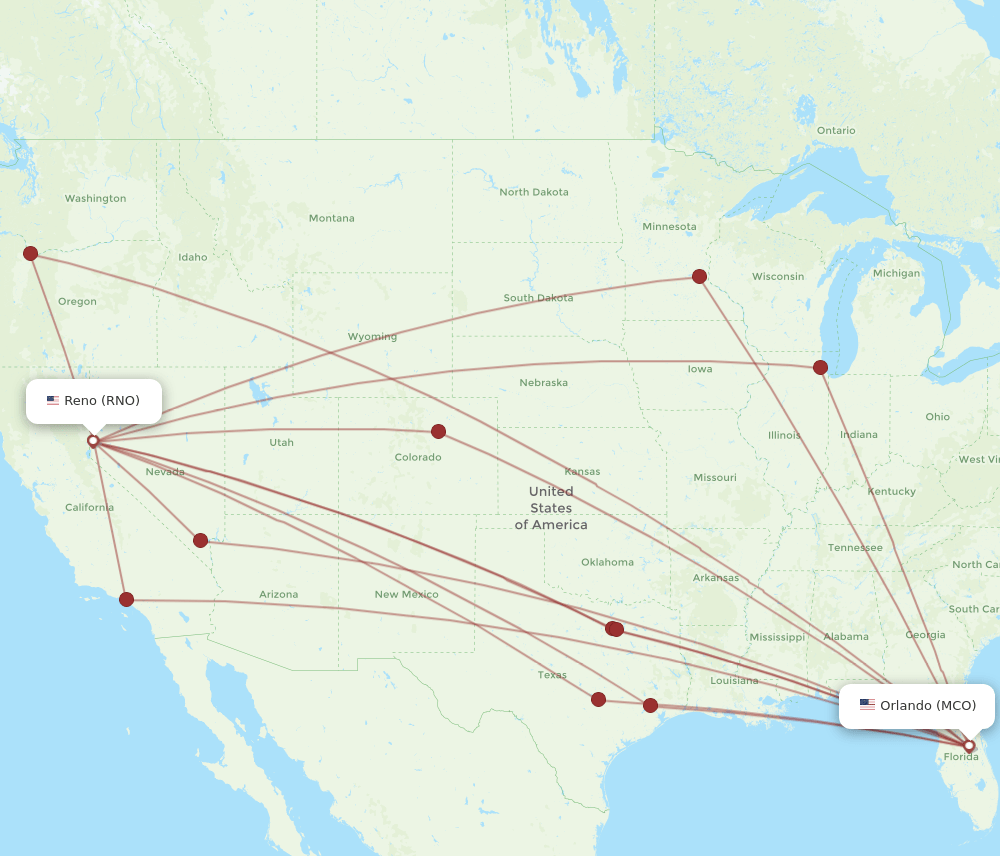 MCO-RNO flight routes