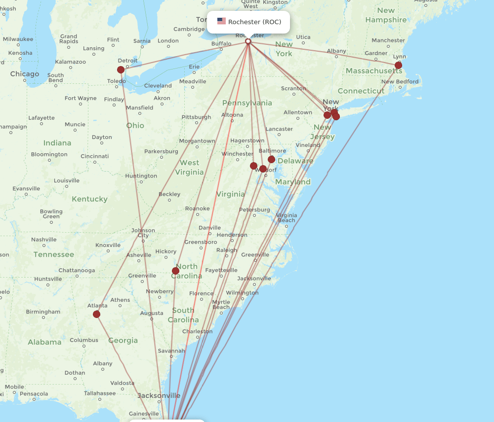 MCO-ROC flight routes