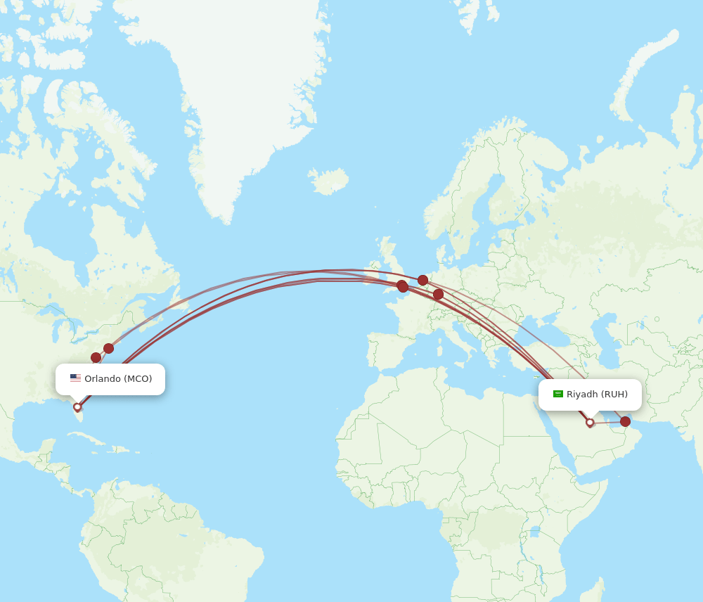 MCO-RUH flight routes