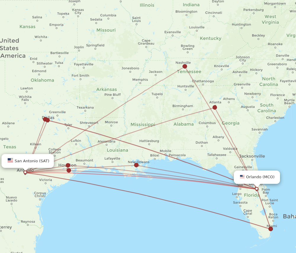 MCO-SAT flight routes