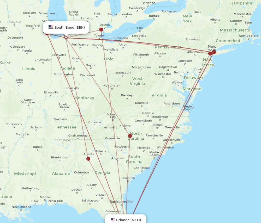 MCO-SBN flight routes