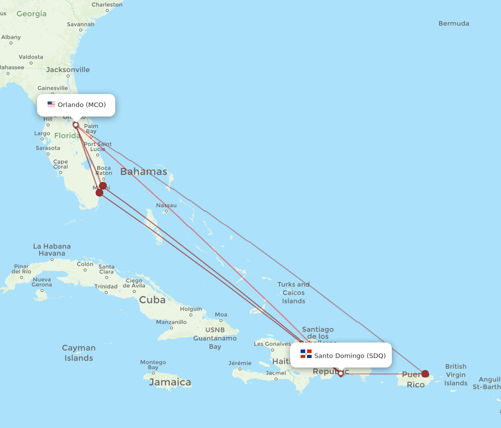 MCO to SDQ flights and routes map