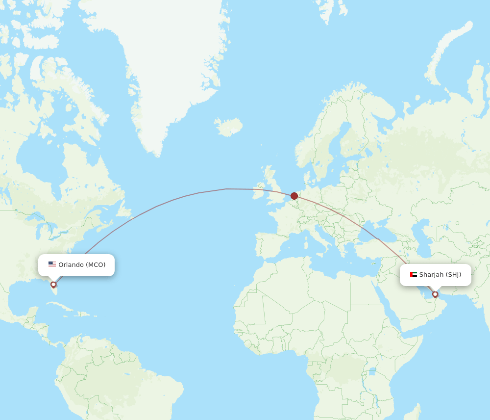 Orlando - Sharjah route map and flight paths