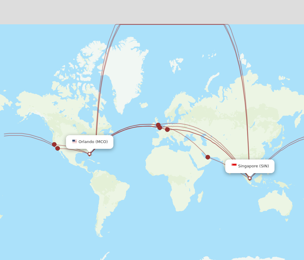 MCO to SIN flights and routes map