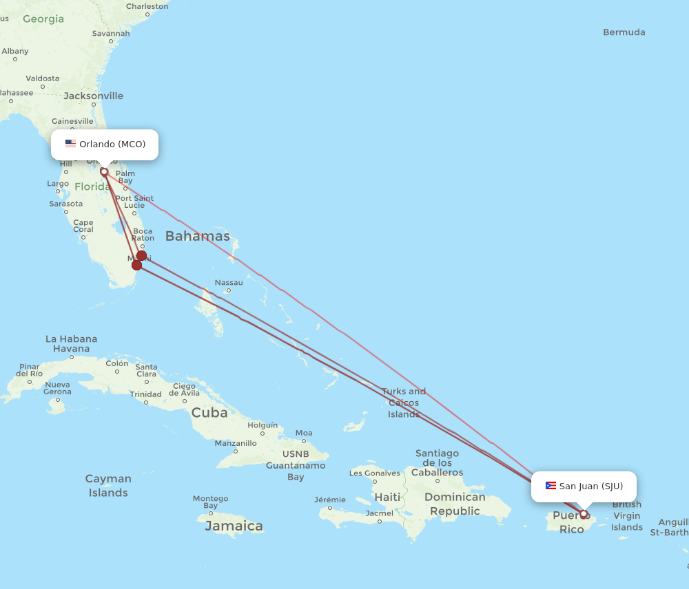 MCO to SJU flights and routes map
