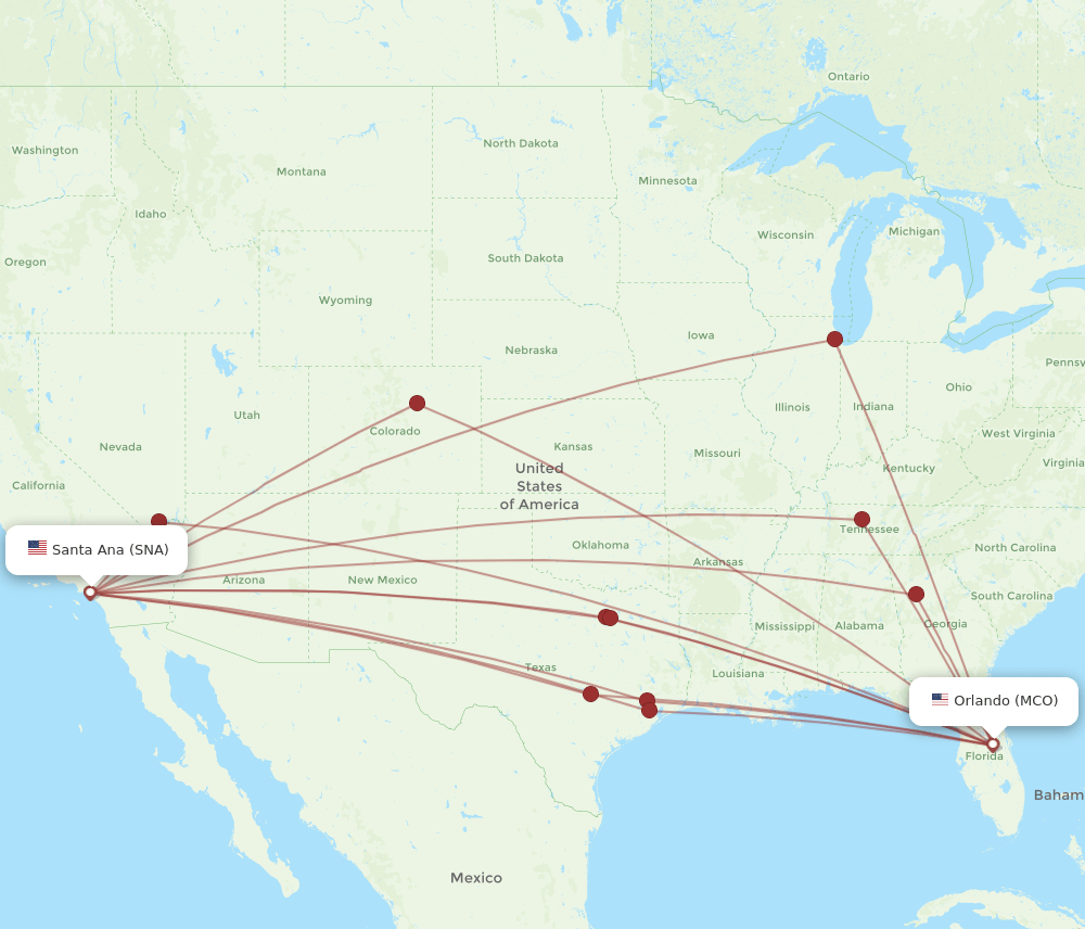 MCO-SNA flight routes