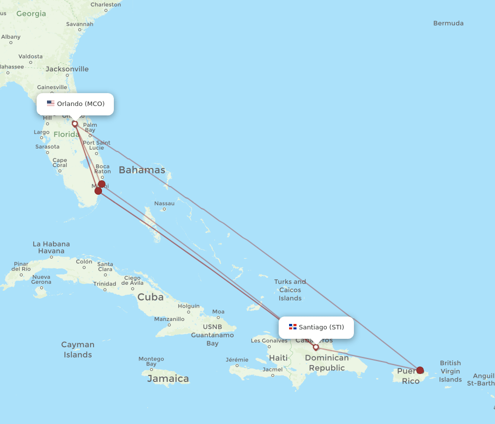 MCO to STI flights and routes map