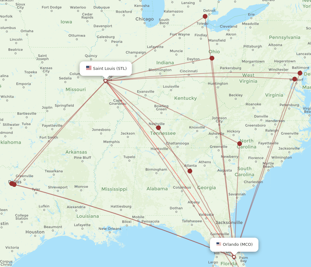 MCO-STL flight routes
