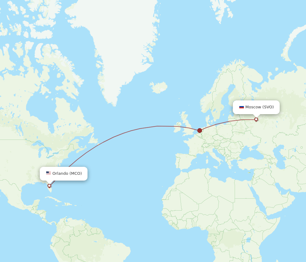 Orlando - Moscow route map and flight paths