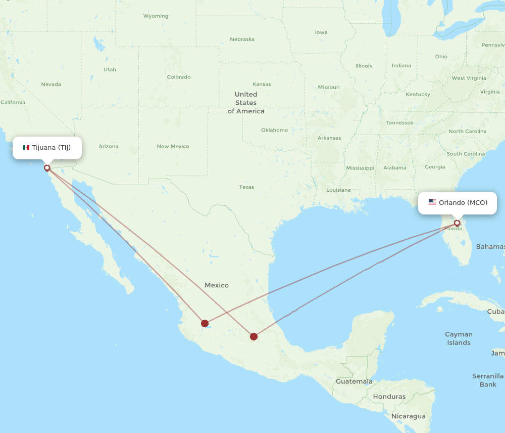 MCO-TIJ flight routes