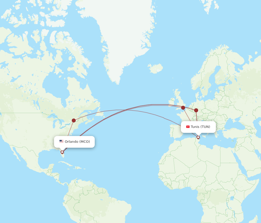 MCO-TUN flight routes