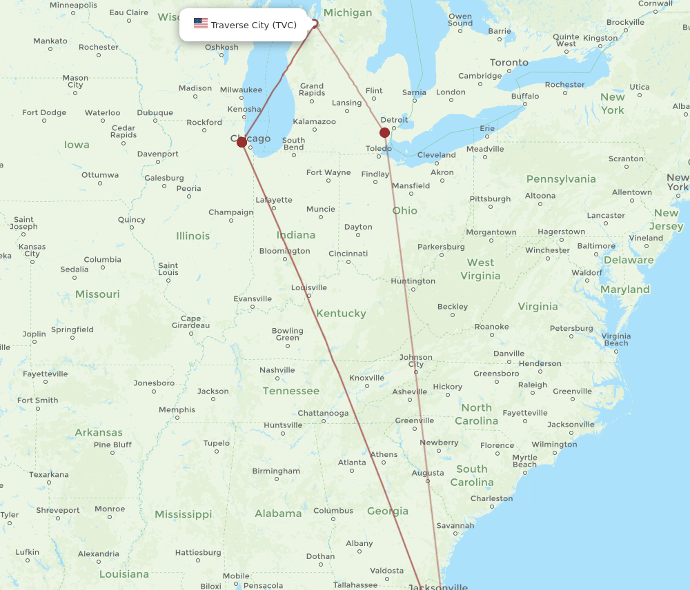 MCO to TVC flights and routes map