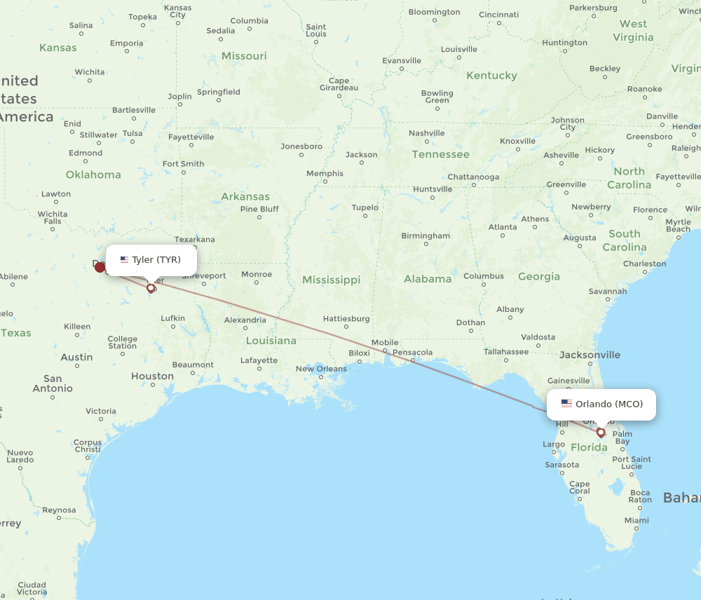 MCO-TYR flight routes