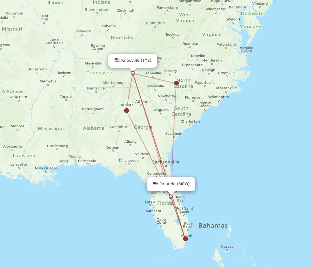 MCO-TYS flight routes