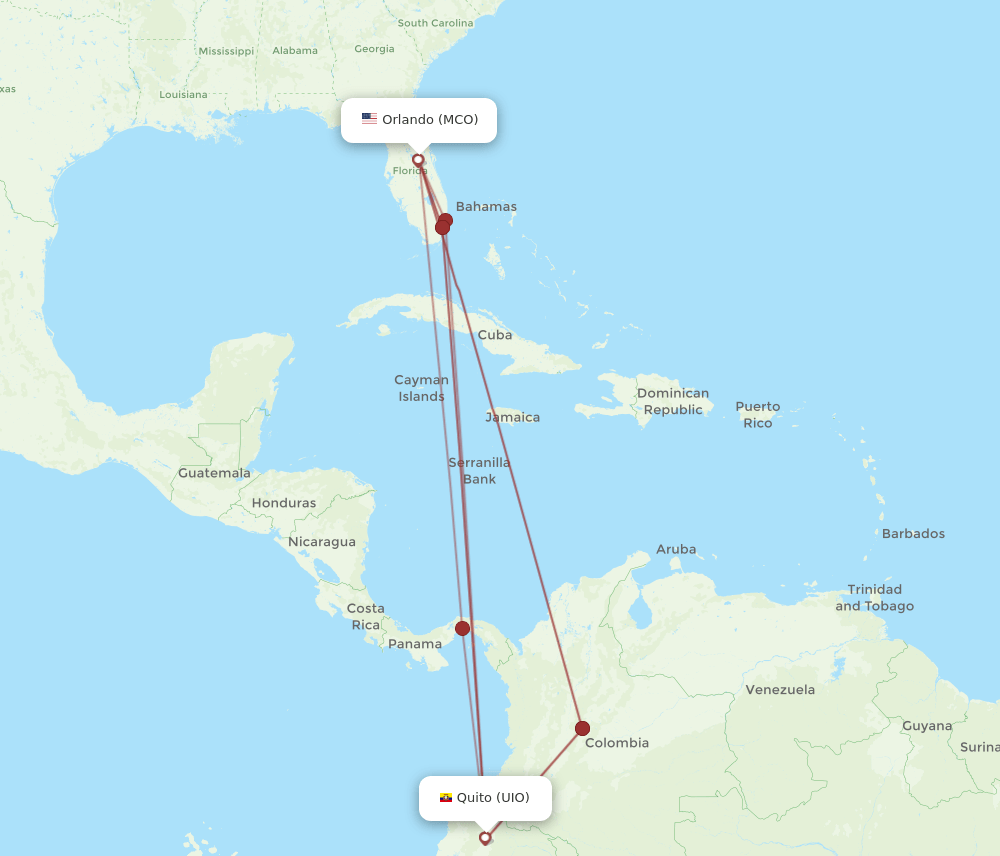 MCO to UIO flights and routes map