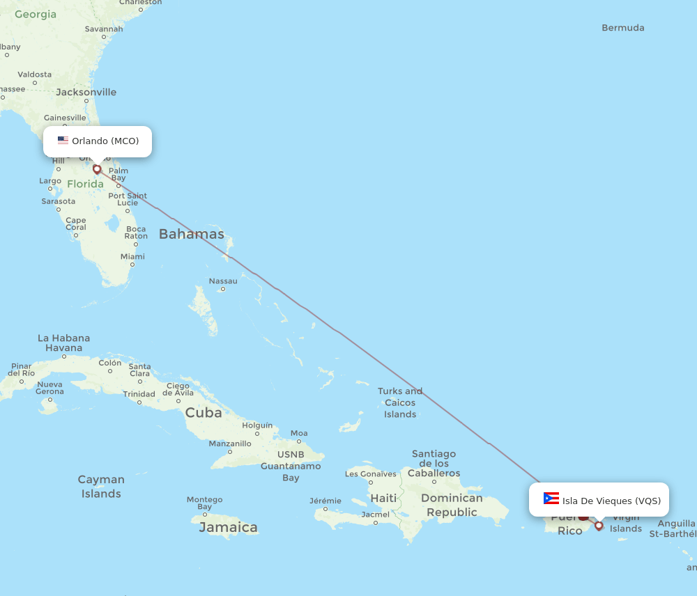 MCO to VQS flights and routes map