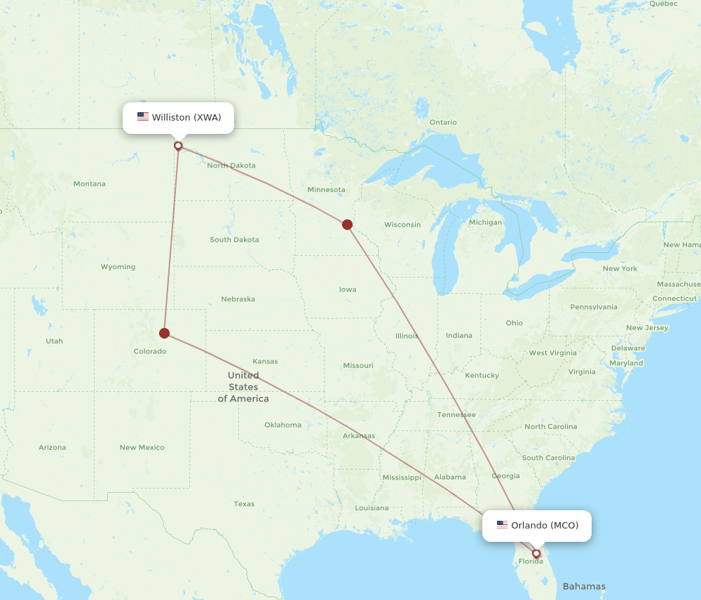 MCO-XWA flight routes