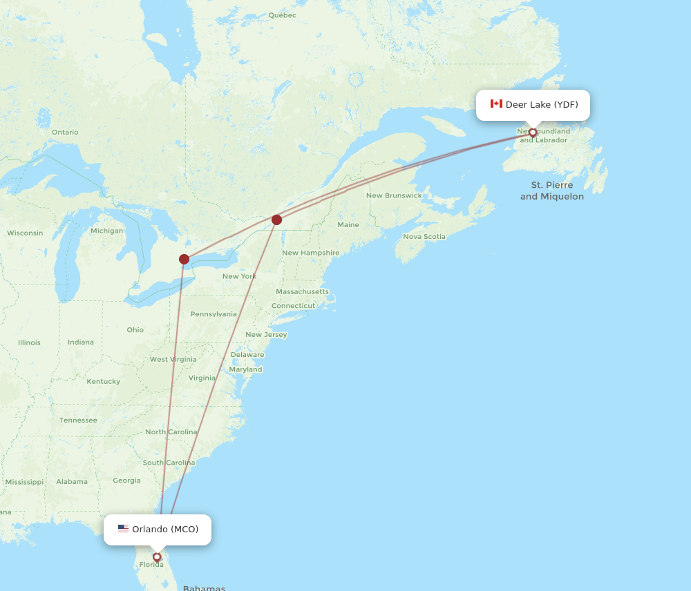 MCO to YDF flights and routes map