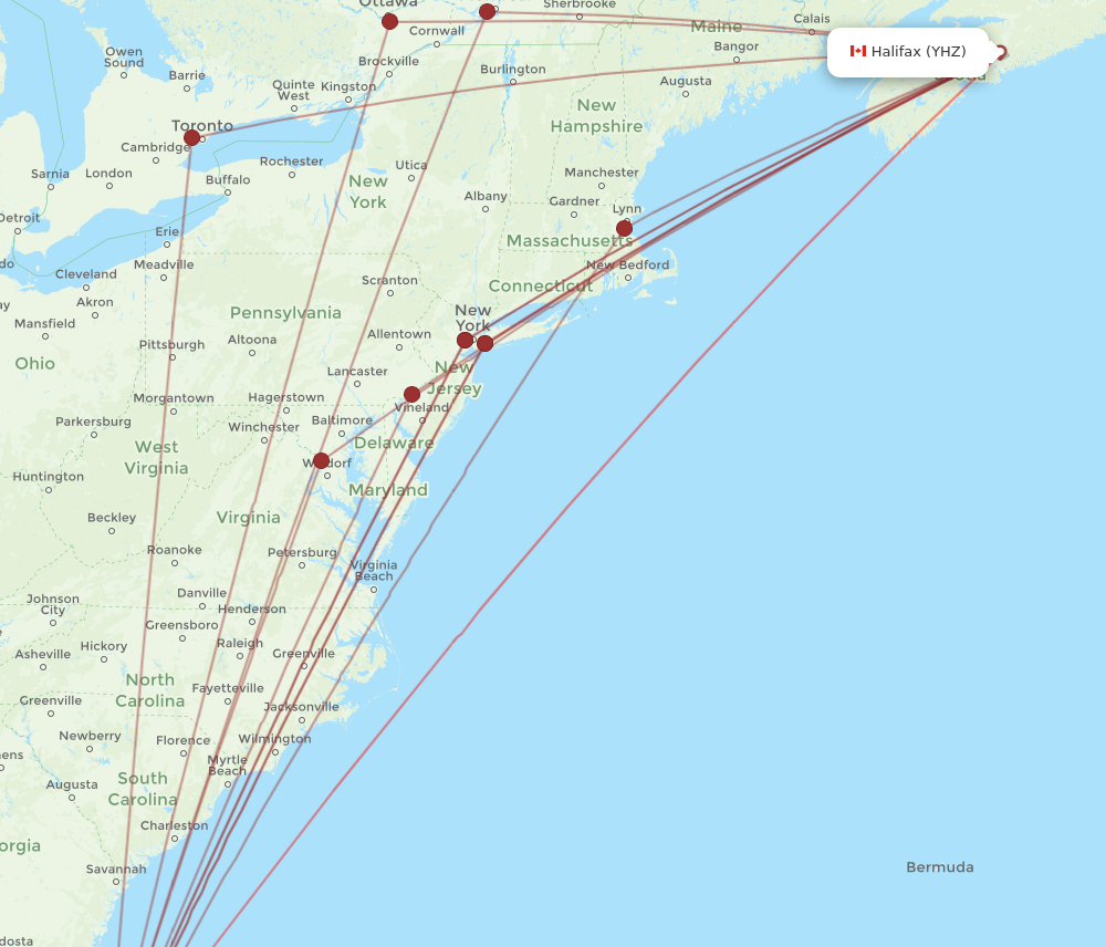 MCO to YHZ flights and routes map