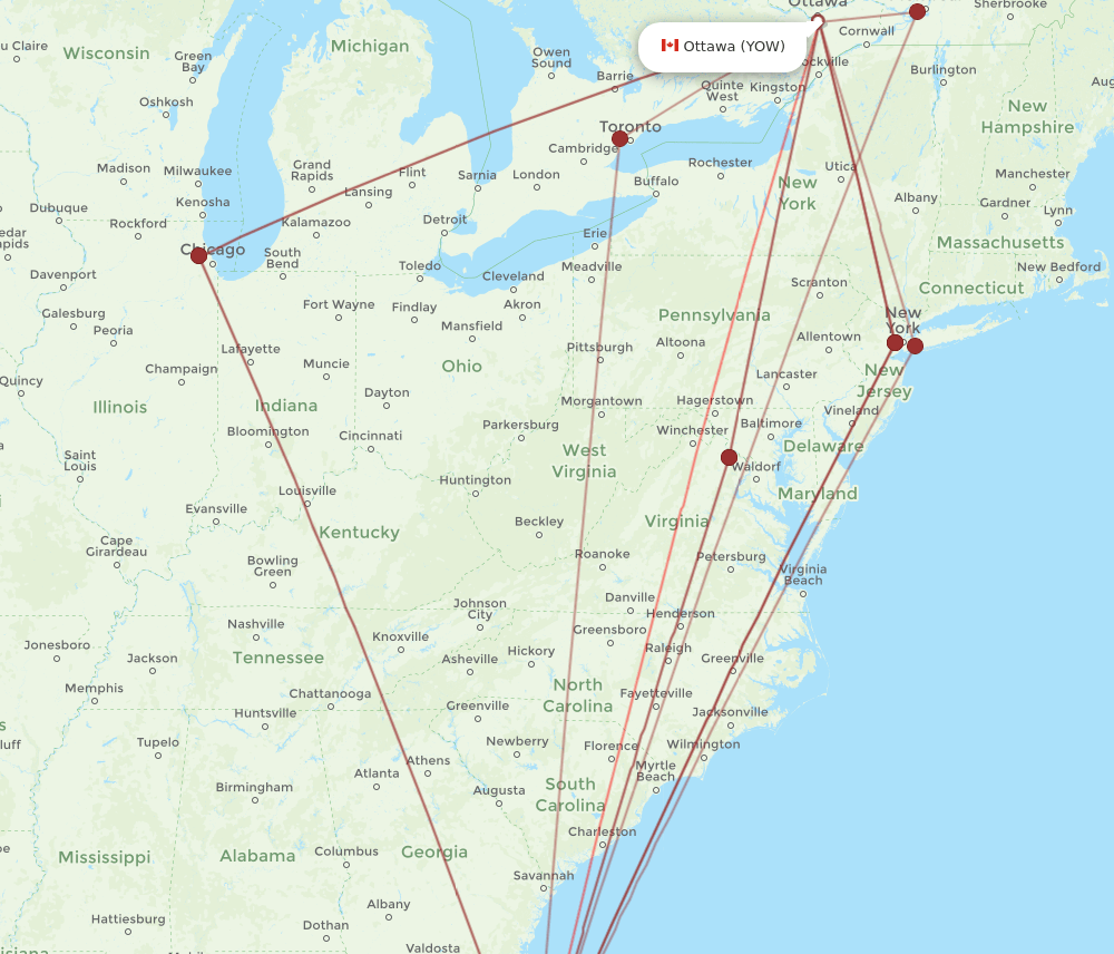 MCO-YOW flight routes