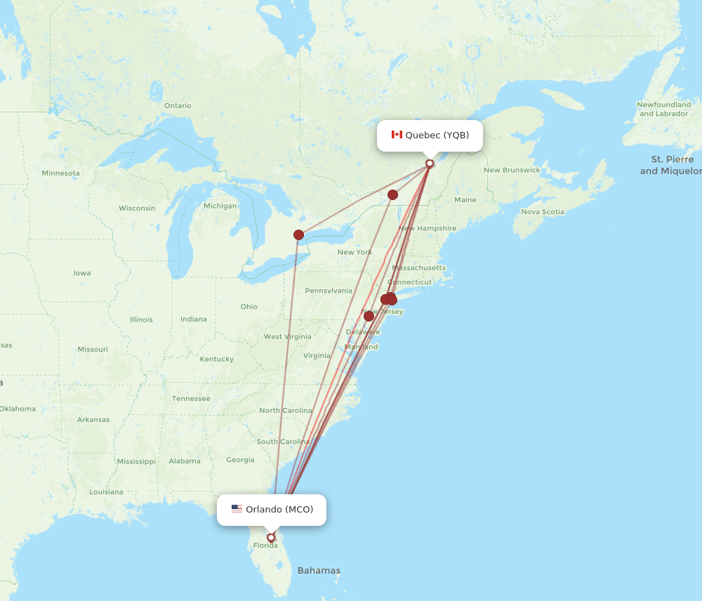 MCO-YQB flight routes