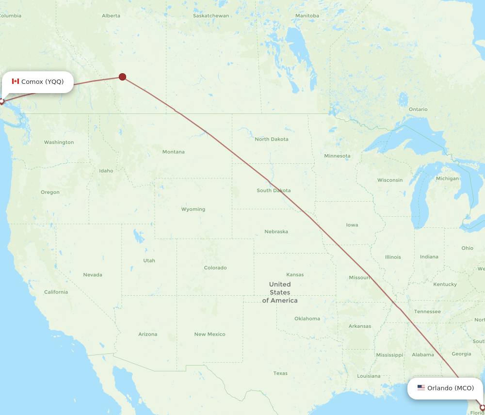 MCO-YQQ flight routes