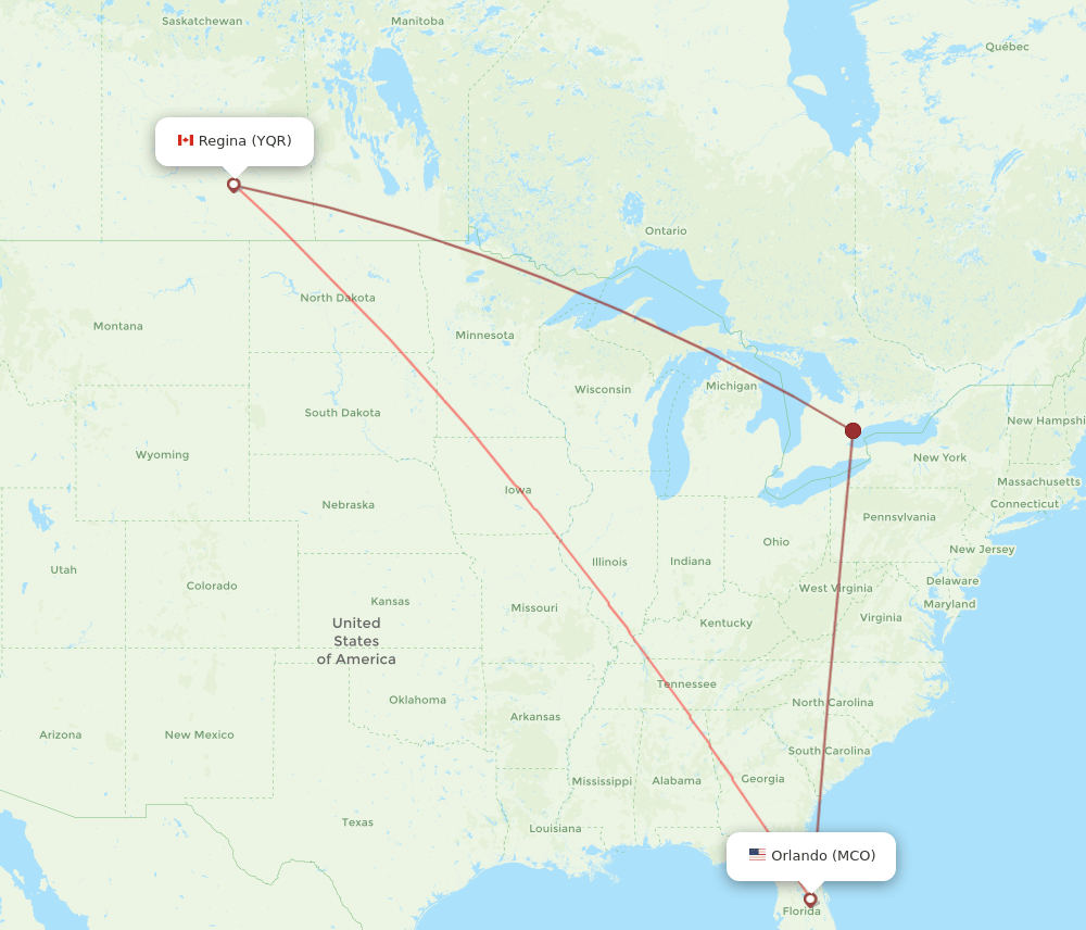 MCO-YQR flight routes