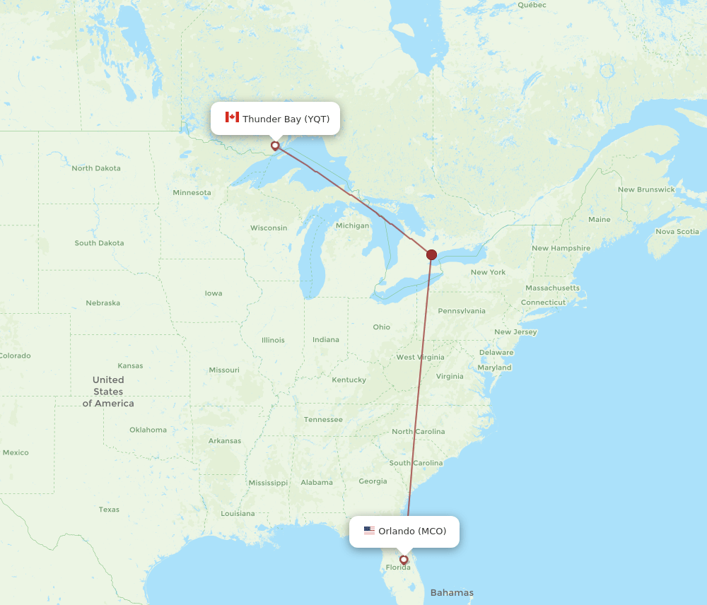MCO-YQT flight routes
