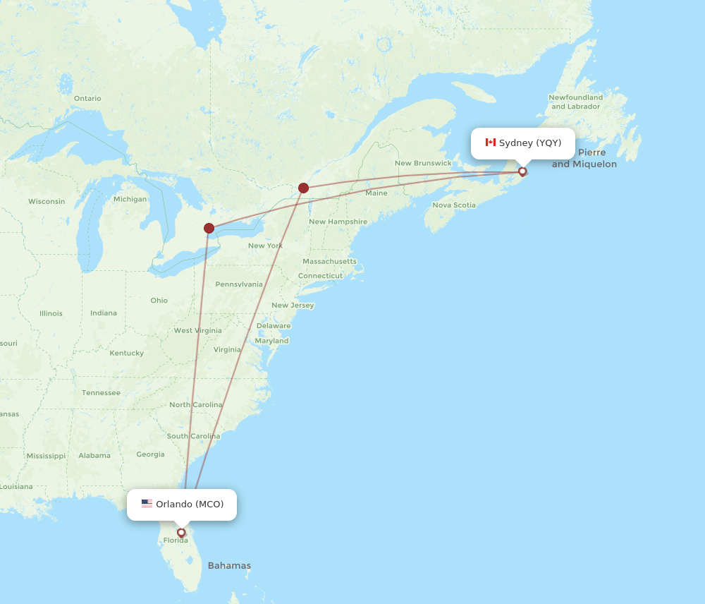 MCO-YQY flight routes