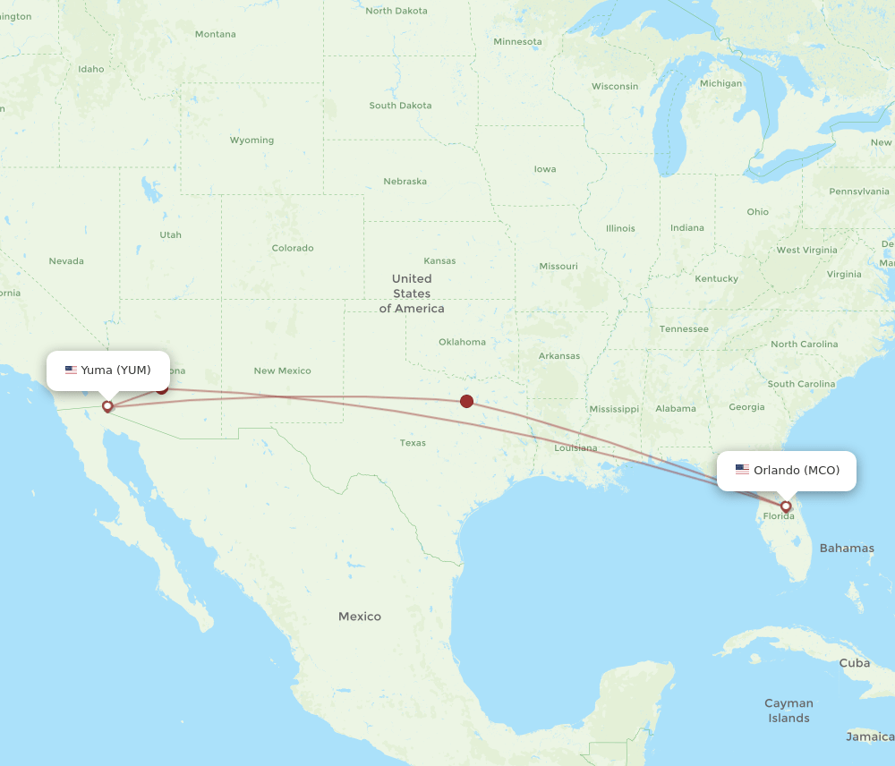 Yuma - Orlando route map and flight paths