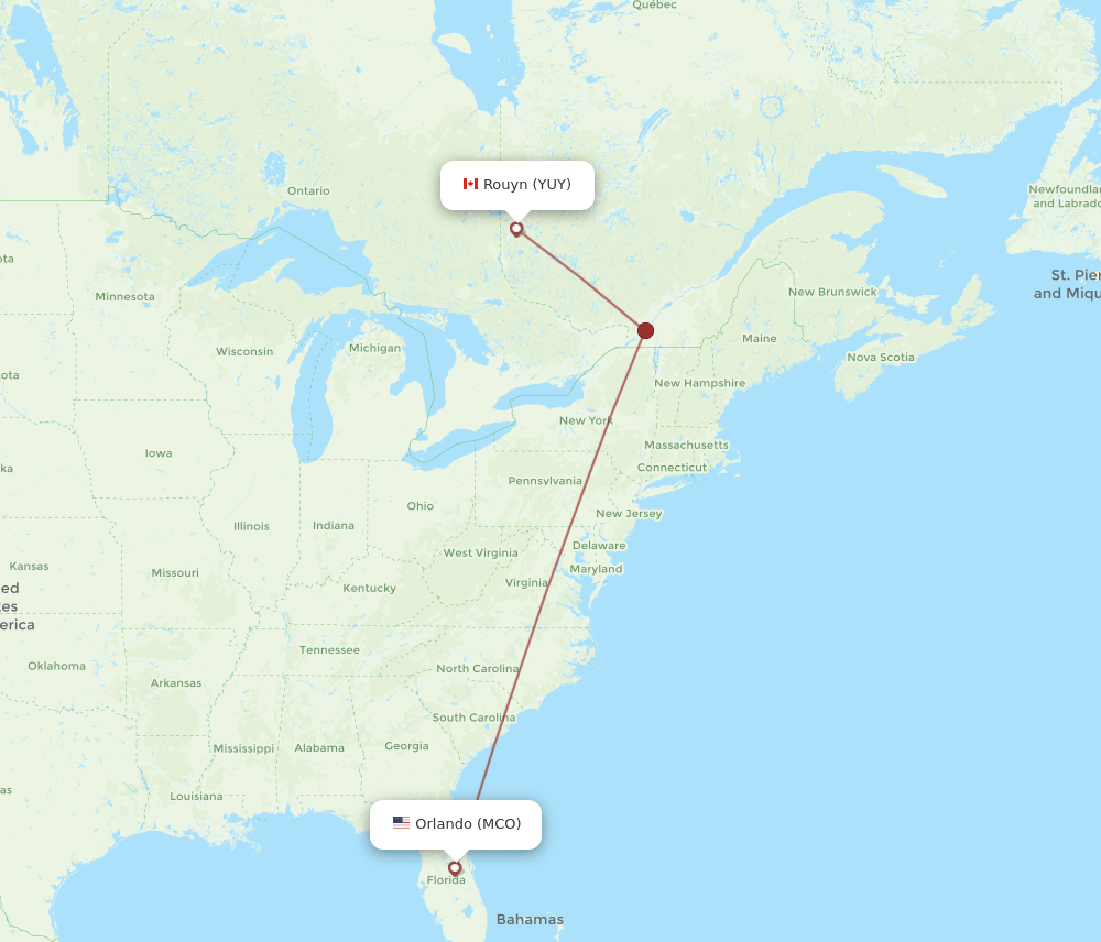 YUY to MCO flights and routes map