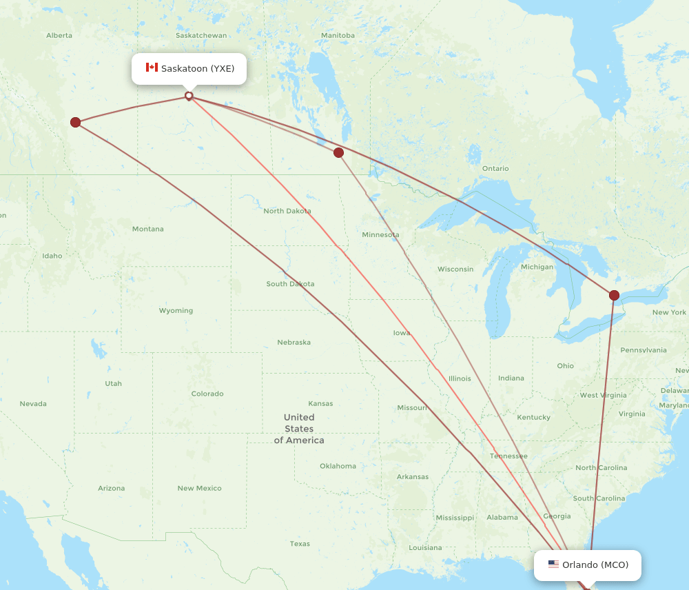 MCO-YXE flight routes