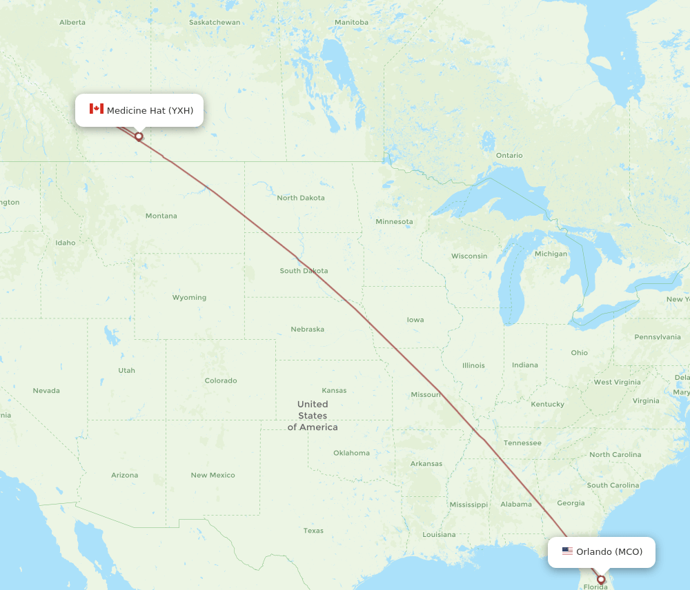 Medicine Hat - Orlando route map and flight paths