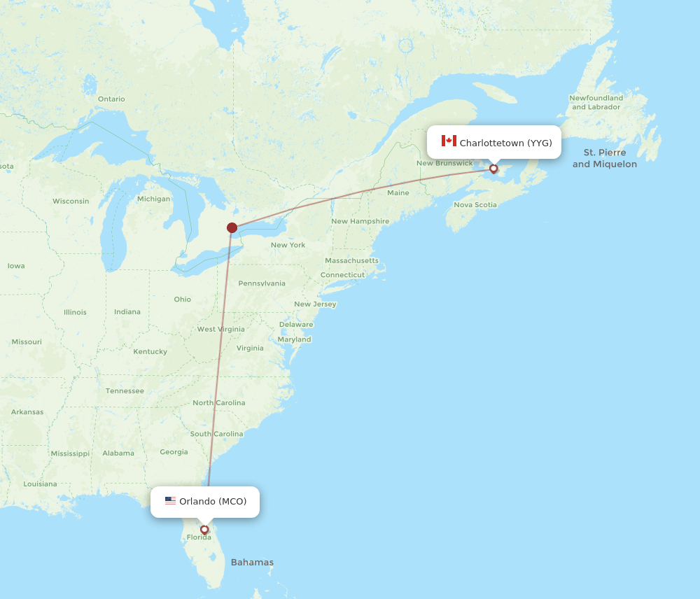 MCO-YYG flight routes