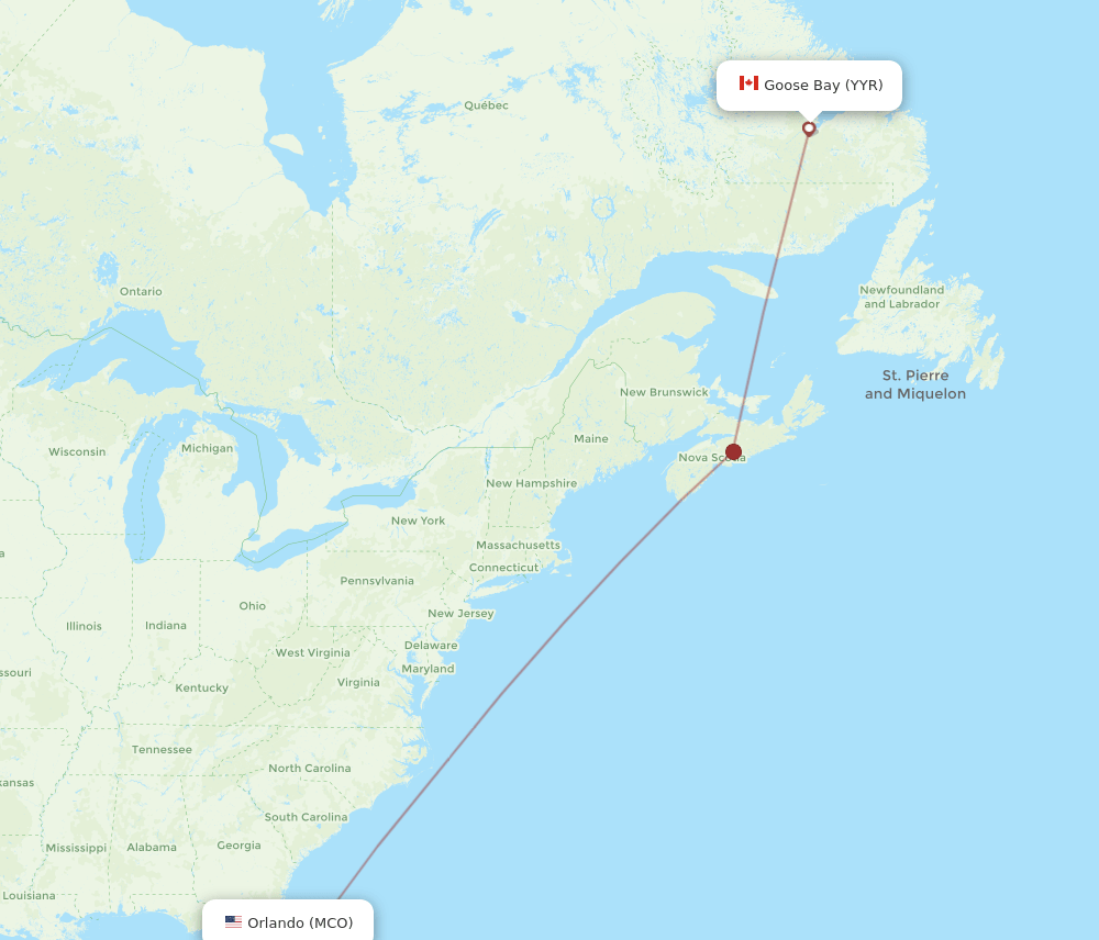 MCO-YYR flight routes